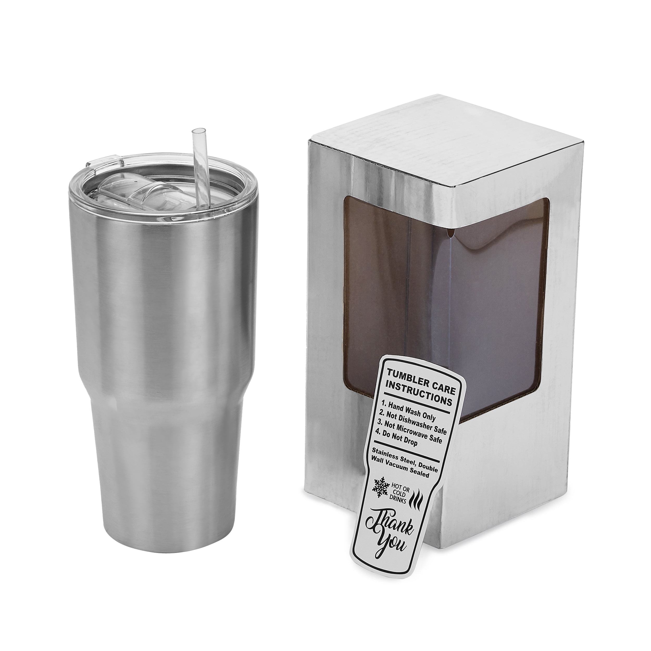 30 oz Silver Stainless Steel Insulated Travel Tumbler with Lid