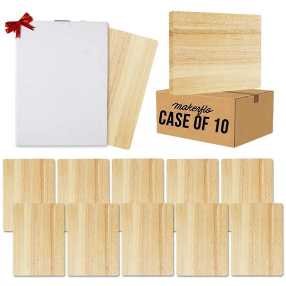 MakerFlo Rubber Wood Cutting Board Pack of 10, Rectangular Wooden Chopping Block for Kitchen & DIY Crafts, Laser Engraving Blank for UV Printing, UV DTF & Epoxy, Individually Gift Boxed