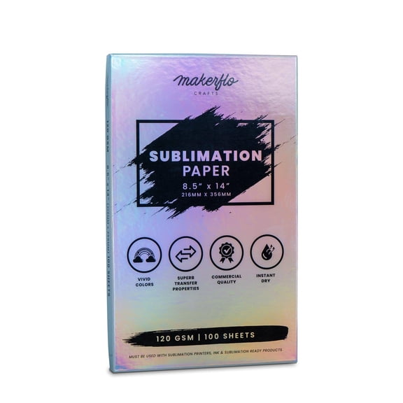 Makerflo Sublimation Paper 8.5x14 Inch 120gsm 100 Sheets Heat Transfer Paper Single-Sided Fast-Drying for Epson and Sawgrass Printers
