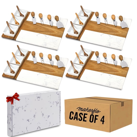 Makerflo White Acacia Wood Marble 16.25 x 12 Inches Charcuterie Board Set
