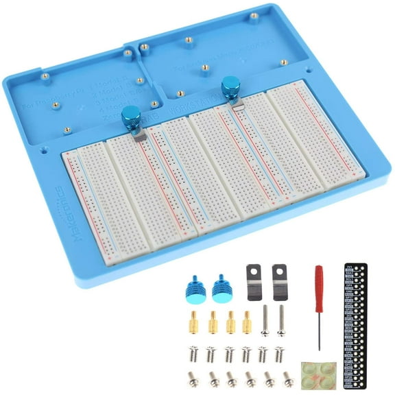 Makeronics 7 in 1 Blue RAB Holder and 3PCS 400 Points Solderless Breadboard | Base Plate with Rubber Feet for Raspberry Pi 4 Model B|3B+/B|2B+/B|Zero |Zero W and Arduino Mega 2560 | Uno R3