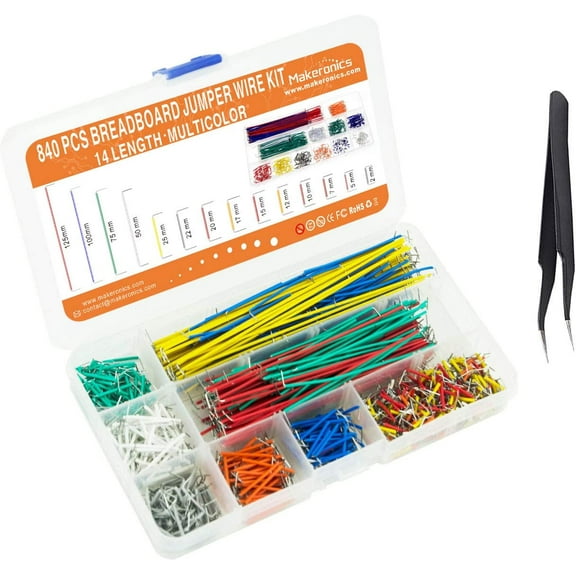 Makeronics 840 Pieces Jumper Wire Kit with 14 Lengths for Breadboard Prototyping Solder Circuits