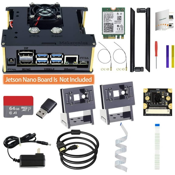 Makeronics Developer Kit for Jetson Nano -IMX 219-77 Camera Module with Camera Case| 64GB Class 10 TF Card with Card Reader | Jetson Nano Acrylic Case For A02 and B01 | 8265 Wireless Card with Antenna