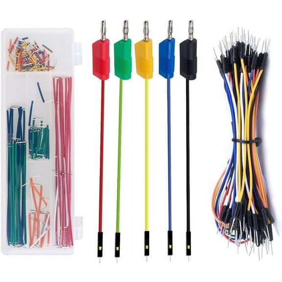 Makeronics Solderless Breadboard Jumper kit|5pcs Banana Plug To Jumper Wires + 140 Preformed Soft Breadboard Solid Copper Jumper Wires( Light Box packing)+ 65 pcs Jumper Leads Wires Cables
