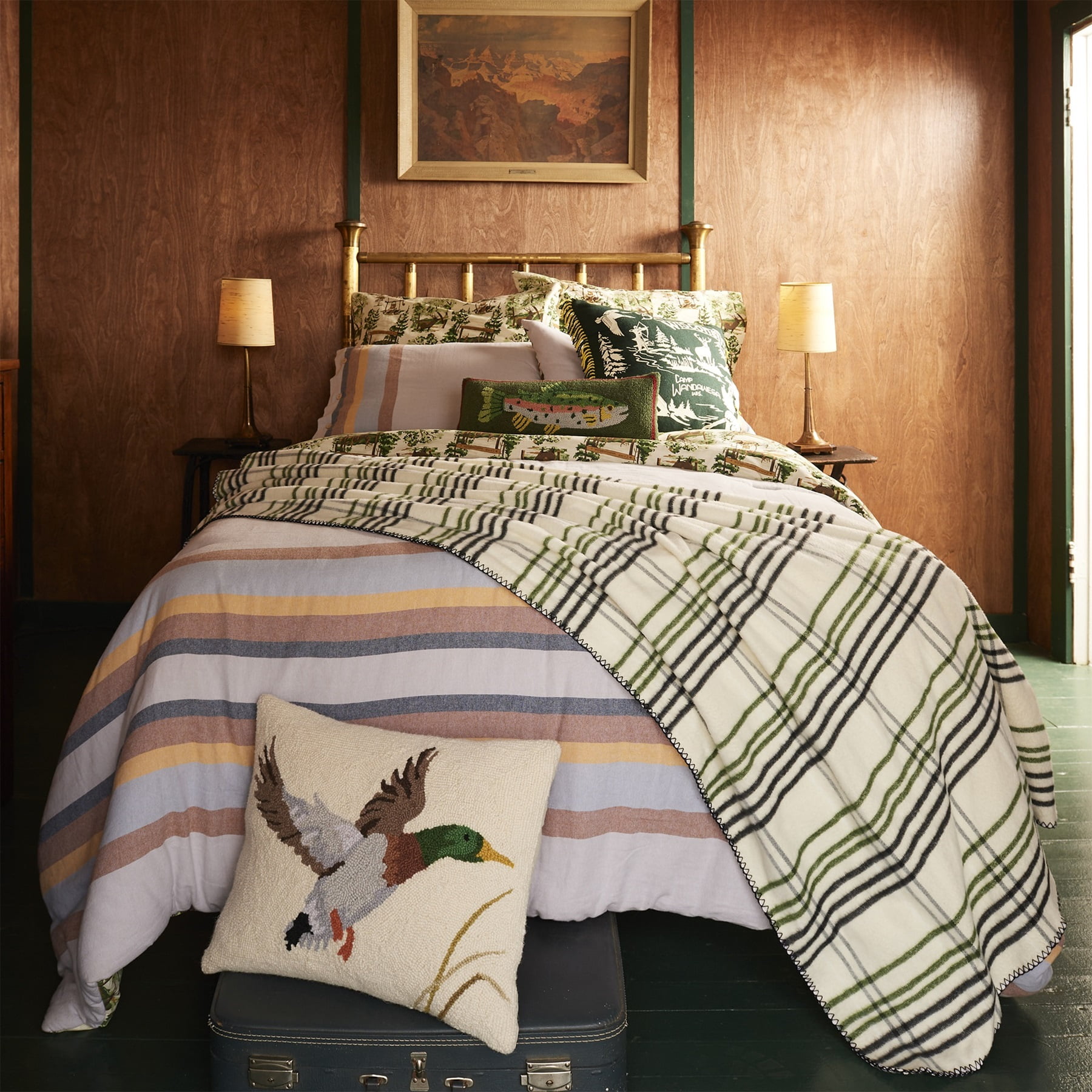 Cream and Gray Plaid Ultra Soft Wool Throw Blanket