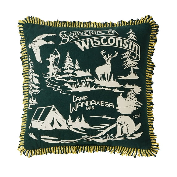 Makers Collective Camp Wandawega Souvenir Green Decorative Pillow, 20"X20"