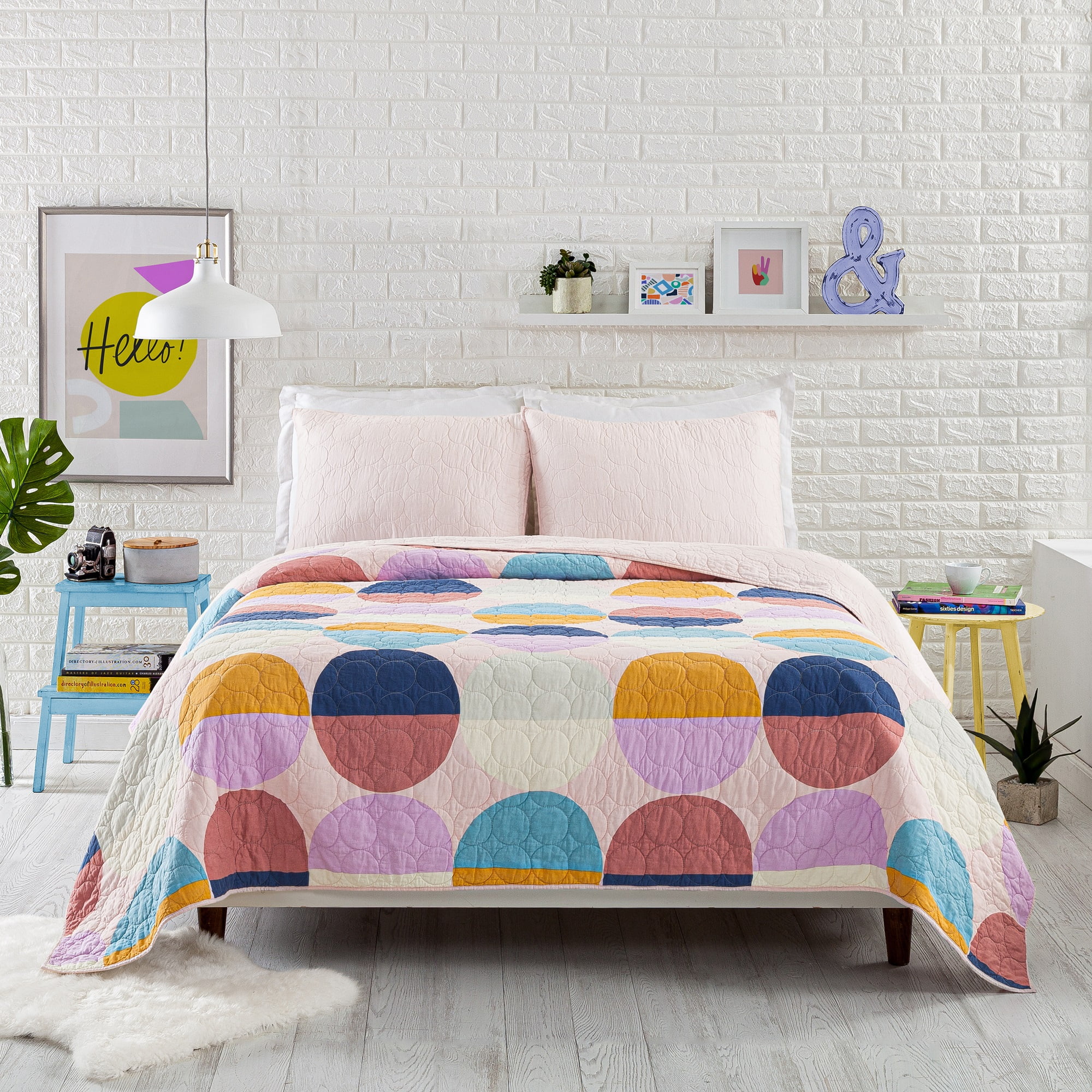 Makers Collective Circles Pink 3-Piece Quilt Set, King