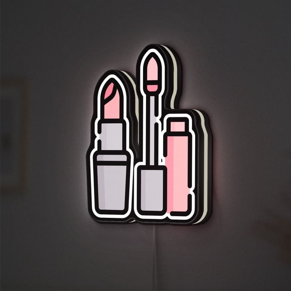 Makeup 3D Novelty Light Box, Beauty Accessories Wall Art, Stylish Vanity Room Decor (Width 12 inch, 30cm)