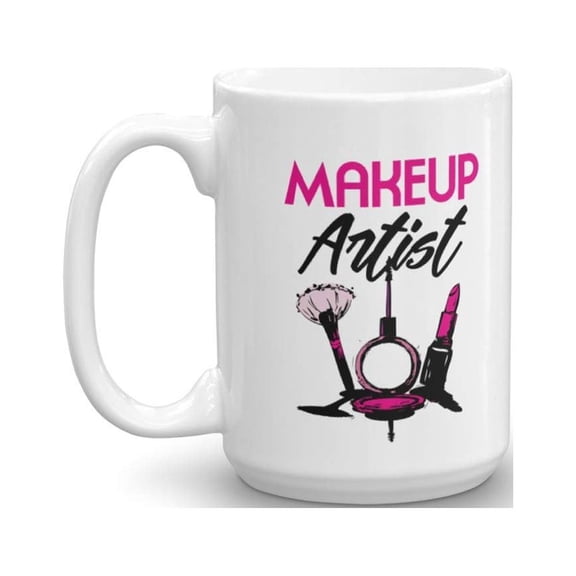 Makeup Artist Coffee & Tea Gift Mug Supplies And Cute Gifts For Cosmetologist Who Loves Liquid, Matte, Red & Pink Lipstick (15oz)
