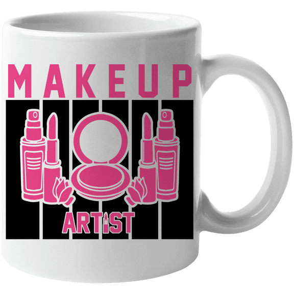 Makeup Artist with Compact Powder, Lipsticks & Setting Spray Design - Beauty Themed Merch for Makeup Artist or Cosmetologist, Gift for Makeup Lovers & Beauticians, White Mug 11oz