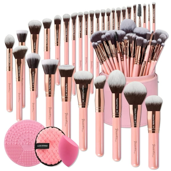 Makeup Artist MUST HAVES 42Pcs Makeup Brushes Set with Real Natural Goat Hair By DESIGN (42Pcs Matte Pearl Black)