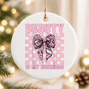 Makeup Artist Mua Girl Mom Coquette Beauty Is My Business Christmas Ornament, Loved One Gift, Ceramic Ornament