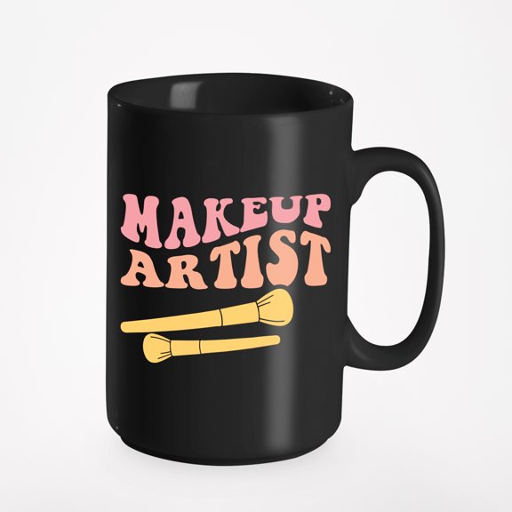 Makeup Artist with Powder Brushes, Makeup Artist or Lovers, Cosmetologists & Beauticians, Black 15oz Ceramic Mug