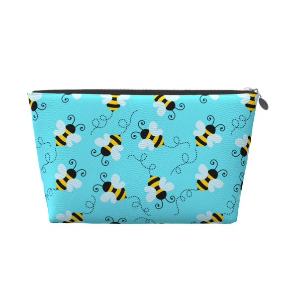 Makeup Bag - Bee cute cartoon blue Cosmetic Bag Portable Travel Toiletry Bag for Women Small Make Up Organizer Bag Zipper Pouch Travel Essentials