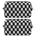 thumbnail image 1 of Makeup Bag Checkered Cosmetic Bag Brown Makeup Pouch 1Pcs Large Capacity Makeup Bags and 1Pcs Makeup Brushes Storage Bag Travel Toiletry Bag Organizer - Black and white check, 1 of 5