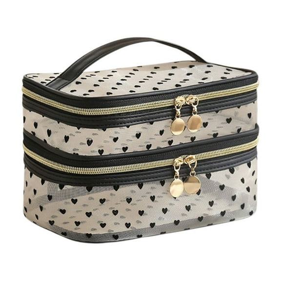 Makeup Bag Cosmetic Bag Travel Makeup Bag Mesh Double Layer Large Makeup Pouch Travel Accessories Essentials Toiletry Bag for Women Makeup Travel Organizer (Two Layers Clear)