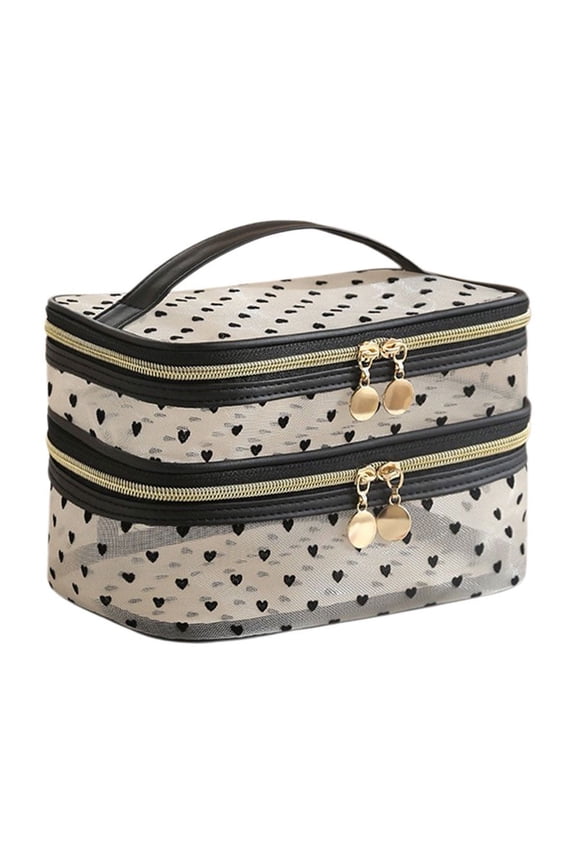 Makeup Bag Cosmetic Bag Travel Makeup Bag Mesh Double Layer Large Makeup Pouch Travel Accessories Essentials Toiletry Bag for Women Makeup Travel Organizer (Two Layers Clear)