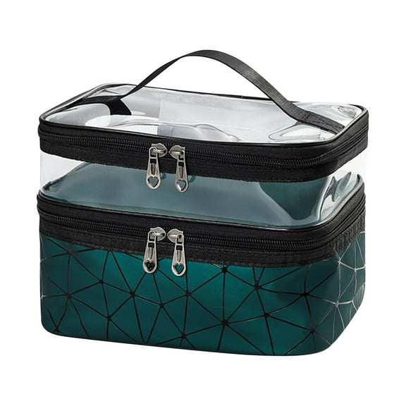 Makeup Bag Cosmetic Bag Travelling Double Layer Make Up Bag Organizer Medium Case for Women Girls Reusable Toiletry Bags(Green)