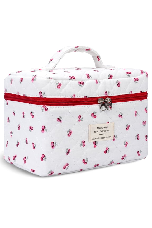 Makeup Bag- Large Capacity Cute Floral Travel Toiletry Bag,Cotton Cosmetic Bag Set for Women Girls Gifts Birthday