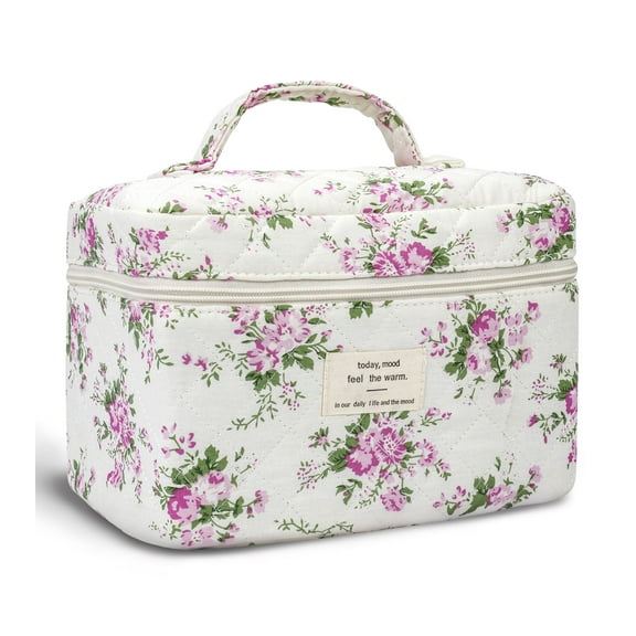 Gynky Makeup Bag- Large Capacity Cute Floral Travel Toiletry Bag,Cotton Cosmetic Bag Set for Women Girls Gifts Birthday