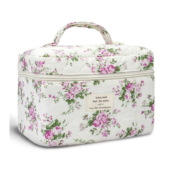 Gynky Makeup Bag- Large Capacity Cute Floral Travel Toiletry Bag,Cotton Cosmetic Bag Set for Women Girls Gifts Birthday