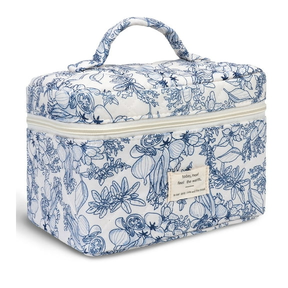 Gynky Makeup Bag- Large Capacity Cute Floral Travel Toiletry Bag,Cotton Cosmetic Bag Set for Women Girls Gifts Birthday