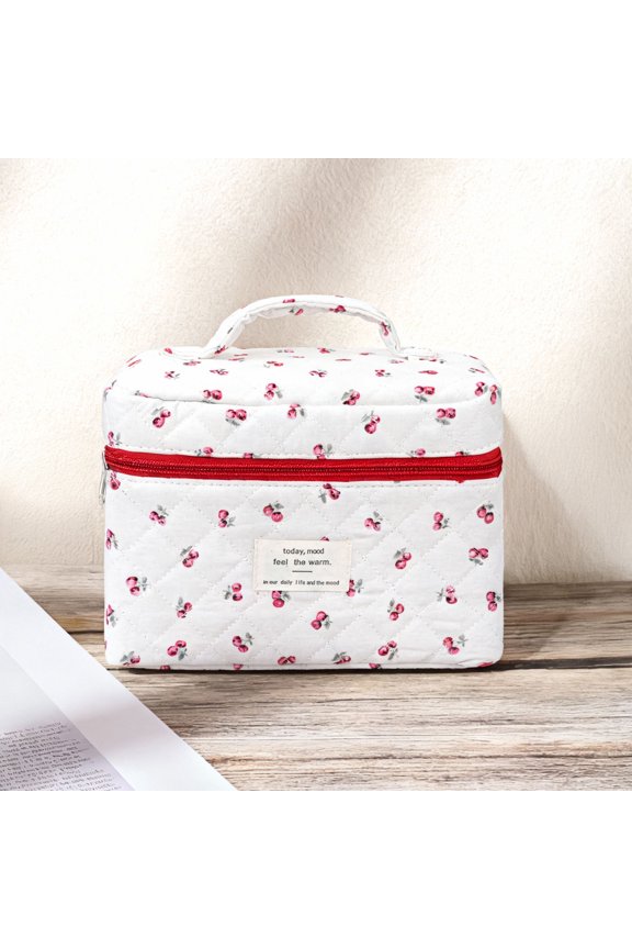 Large Capacity Cosmetic Bag Set, Floral Cotton Travel Makeup and Toiletry Organizer