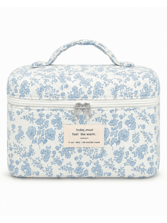 Large Capacity Makeup Bag, Floral Cotton Travel Cosmetic Bag and Toiletry Organizer