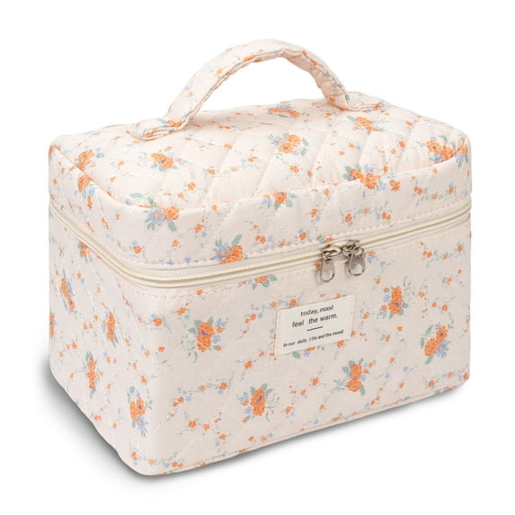 Gynky Makeup Bag- Large Capacity Cute Floral Travel Toiletry Bag,Cotton Cosmetic Bag Set for Women Girls Gifts Birthday