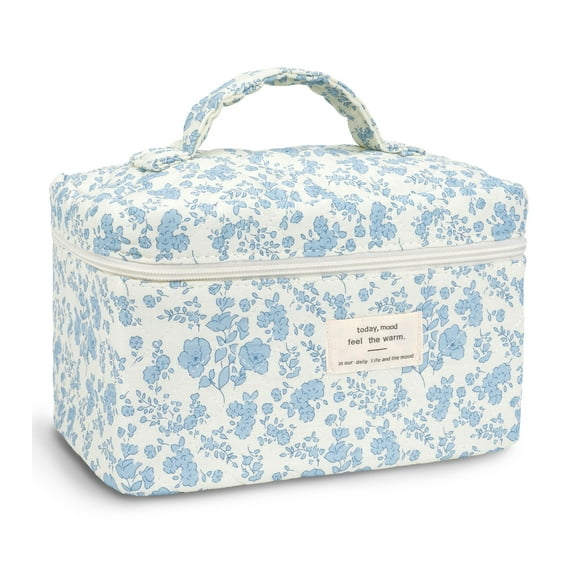 Gynky Makeup Bag- Large Capacity Cute Floral Travel Toiletry Bag,Cotton Cosmetic Bag Set for Women Girls Gifts Birthday
