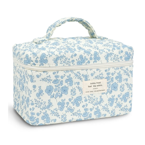 Gynky Makeup Bag- Large Capacity Cute Floral Travel Toiletry Bag,Cotton Cosmetic Bag Set for Women Girls Gifts Birthday