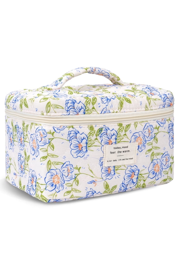 Makeup Bag- Large Capacity Cute Floral Travel Toiletry Bag,Cotton Cosmetic Bag Set for Women Girls Gifts Birthday