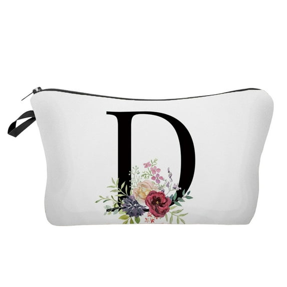 Makeup Bag, Cosmetic Organizer, Letter Initial Floral Pattern, Personalized Travel Storage for Women, Mothers, Bridesmaids, Gift for Birthdays and Special Occasions