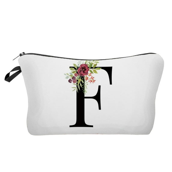 Makeup Bag, Cosmetic Organizer, Letter Initial Floral Pattern, Personalized Travel Storage for Women, Mothers, Bridesmaids, Gift for Birthdays and Special Occasions