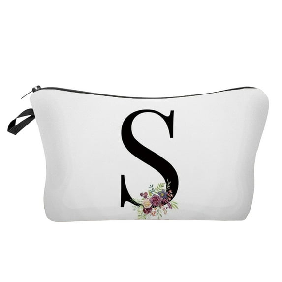 Makeup Bag, Cosmetic Organizer, Letter Initial Floral Pattern, Personalized Travel Storage for Women, Mothers, Bridesmaids, Gift for Birthdays and Special Occasions