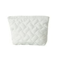 thumbnail image 1 of Makeup Bag, Cute Quilted Cosmetic Pouch for Women Travel Toiletry Bag, Preppy Small Makeup Purse Pouch Skincare Brushes Storage Organizer(White), 1 of 6
