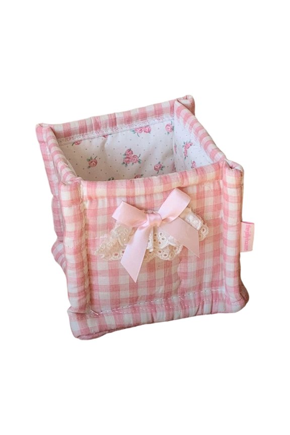 Makeup Bag, Cute Square Storage Basket Sundries Desk Item Organizer for Home Office, Snack Organizer Box for Women Girls (D)