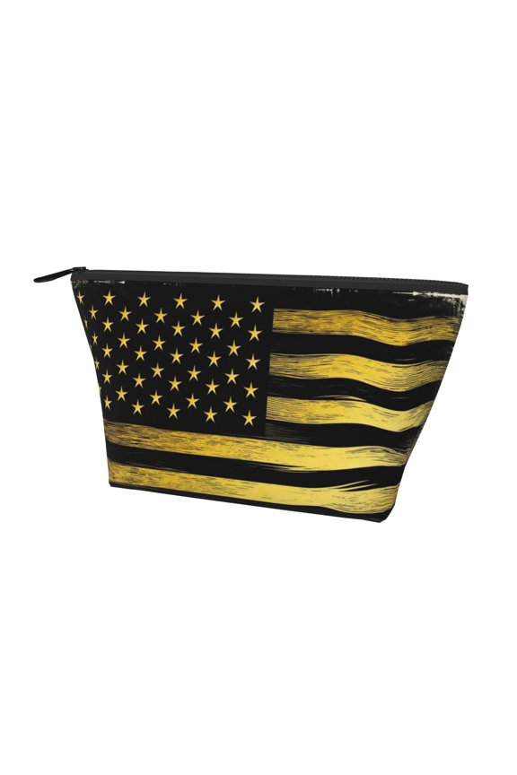 Makeup Bag For Purse Gold Black America Flag Cosmetic Pouch Bag Portable Travel Handbag For Women