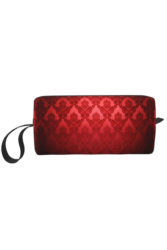 Makeup Bag For Purse Red Damask Water-Resistant Make Up Pouch Small Cosmetic Case For Travel Accessories