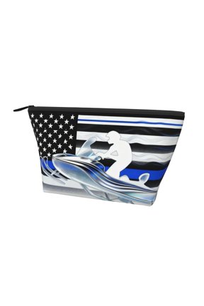 Makeup Bag For Purse Thin Blue Line Flag Platinum Snowmobile Cosmetic Pouch Bag Portable Travel Handbag For Women