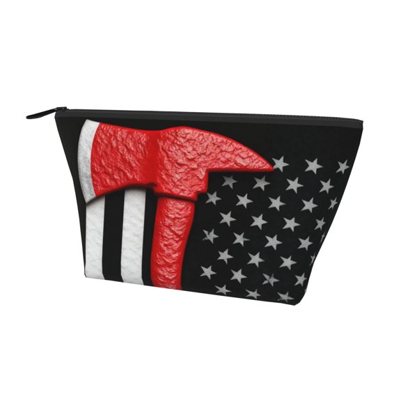 Makeup Bag For Purse Thin Red Firefighter Line Axe Flag Pattern Cosmetic Pouch Bag Portable Travel Handbag For Women