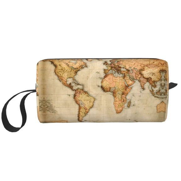 Makeup Bag For Purse Vintage Style World Map Water-Resistant Make Up Pouch Small Cosmetic Case For Travel Accessories