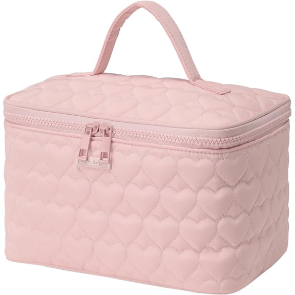 Makeup Bag,Large  Bags for Women Girls, Quilted  Case Make Up Bag with Handle,Travel Makeup Case Organizer,Cute Toiletry Bag Vanity Bag()