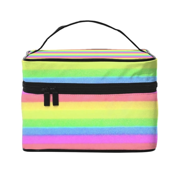 Makeup Bag Large Cosmetic Bag Pastel Rainbow Striped Travel Zipper Pouch Toiletry Organizer With Handle For Women