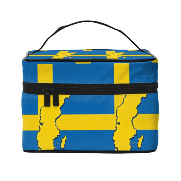 Makeup Bag Large Cosmetic Bag Sweden Map Flag Travel Zipper Pouch Toiletry Organizer With Handle For Women