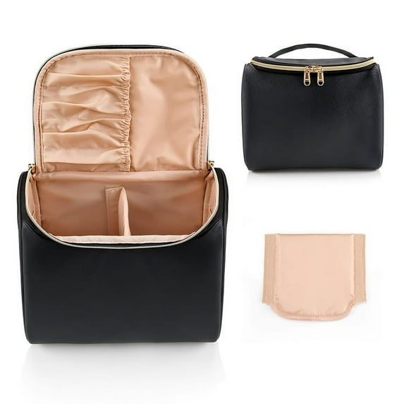 Makeup Bag. Large Travel Cosmetic Bags for Women Washable Make Up Bag Organizer Train Case -Large.Black