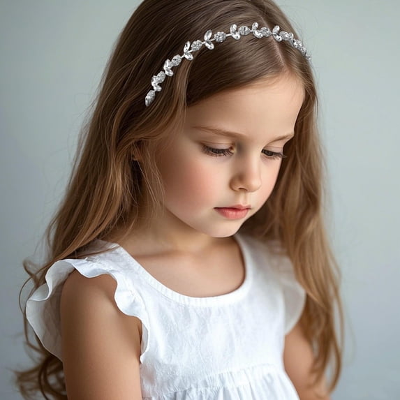 Silver Flower Girls Headpiece for Wedding,Crystal Princess Headbands for Girls Rhinestones Hair Accessories for Birthday, Photography First Communion