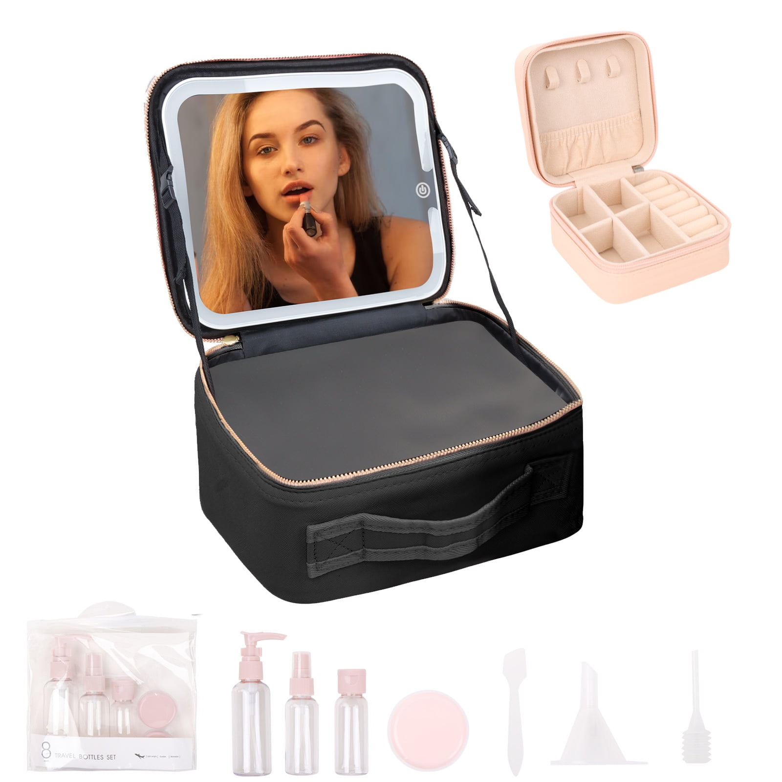 Makeup Bag with Mirror of LED Lighted, Travel Makeup Train