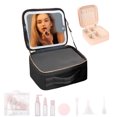thumbnail image 1 of Makeup Bag with Mirror of LED Lighted, 10.2" Travel Makeup Train Case Cosmetic Bag Organizer with Adjustable Dividers, Makeup Case with Jewellery Box Organizer and 8pc Travel Bottles, Black, Small, 1 of 10