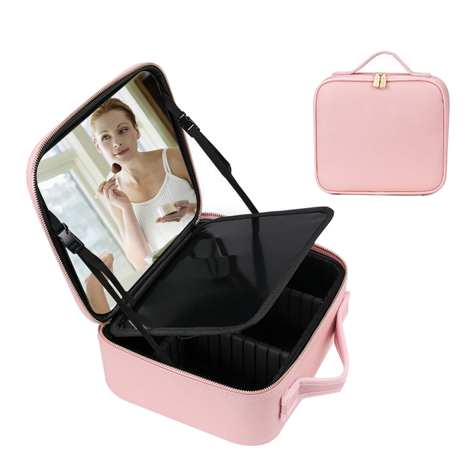 RRtide Makeup Bag with Mirror of LED Lighted, Travel Makeup Train Case  Cosmetic Bag Organizer with Mirror and Lights, Make up Bag with Light up  Mirror
